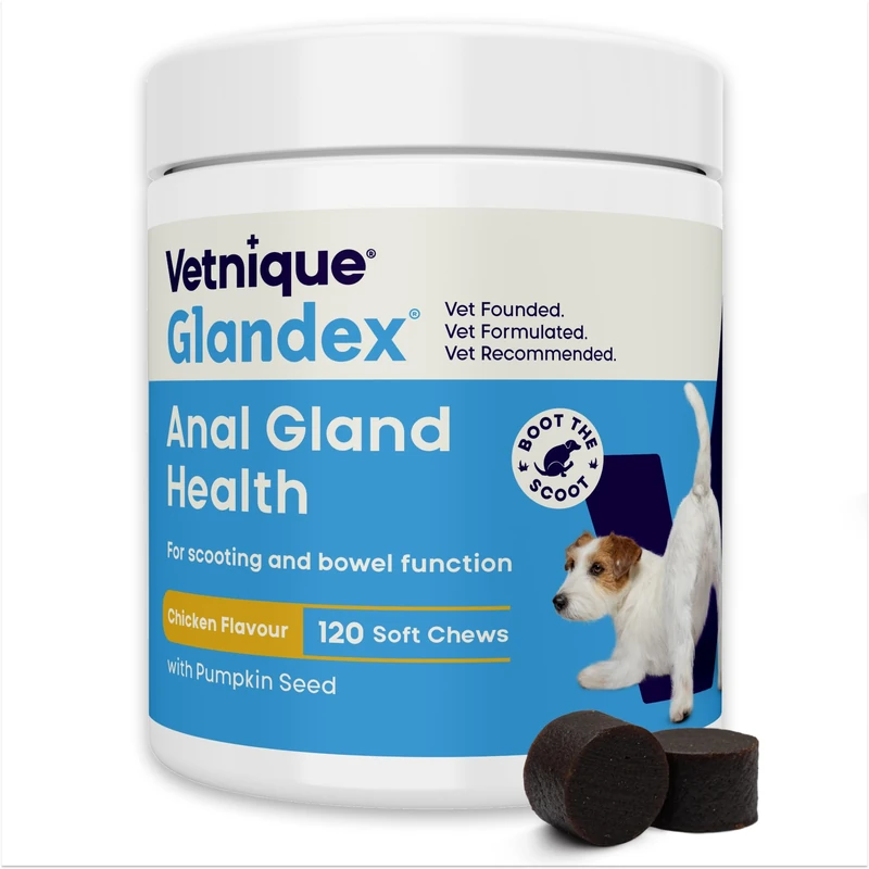 Glandex For Dogs UK - 120 Soft Chews - Vet-Formulated Anal Gland Support for Digestive Health - With Probiotics for Dogs, Omega-3s, Pumpkin & Fibre - Dog Probiotics for Gut Health - Boot The Scoot - Image 1