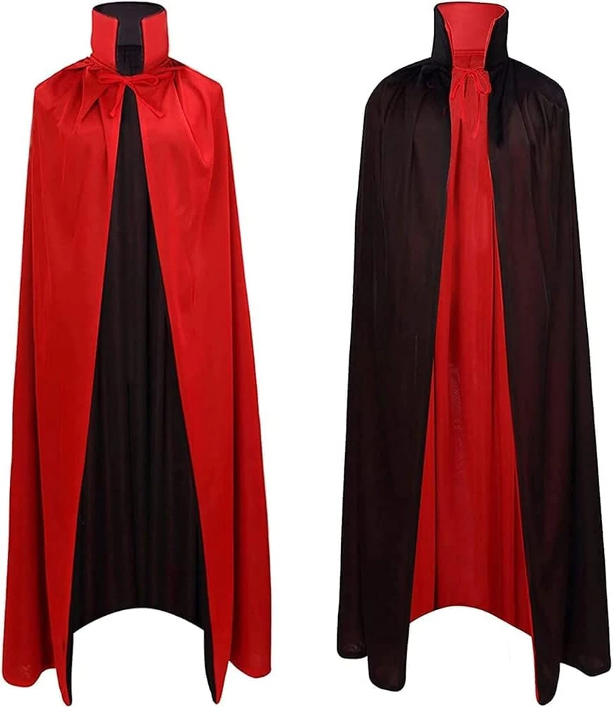 WFKKMEQ Halloween Vampire Hooded Cloak, Vampire Hooded Black Red Cloak, Capes Costume for Adults and Children, Carnival Halloween Party Cosplay Fancy Dress - 90 CM