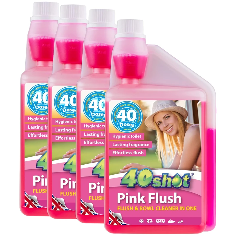40Shot Pink 4 Pack – 4 x 1L Flush Rinse Concentrate – 160 Doses – Limescale Prevention & Fresh Flush Water – Biodegradable & pH Neutral