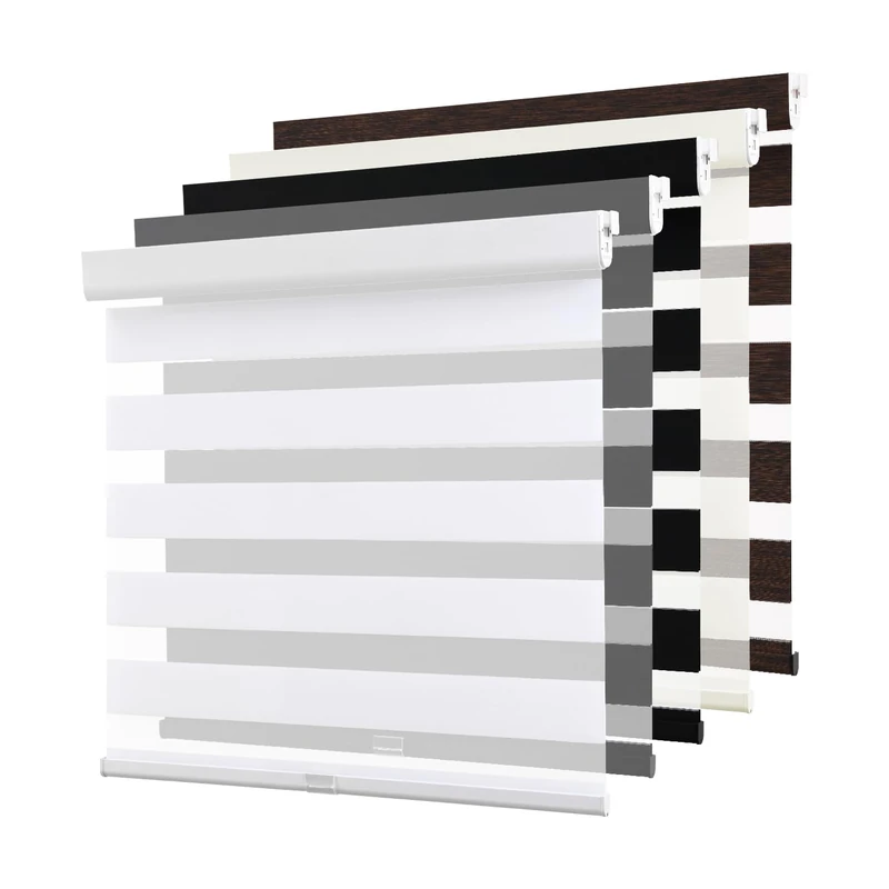 AOSKY Cordless Zebra Blinds for Windows Pull Down Roller Window Shades Dual Layer Light Filtering Privacy for Day and Night, Free-Stop Door Shades for Home Easy to Install (33.5" W X 72" H，White)