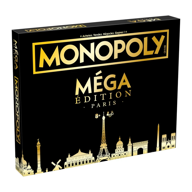 Winning Moves Monopoly Mega Paris Gold - Luxury Edition Board Game 8 Years + Iconic - Board Game for 2 to 6 Players