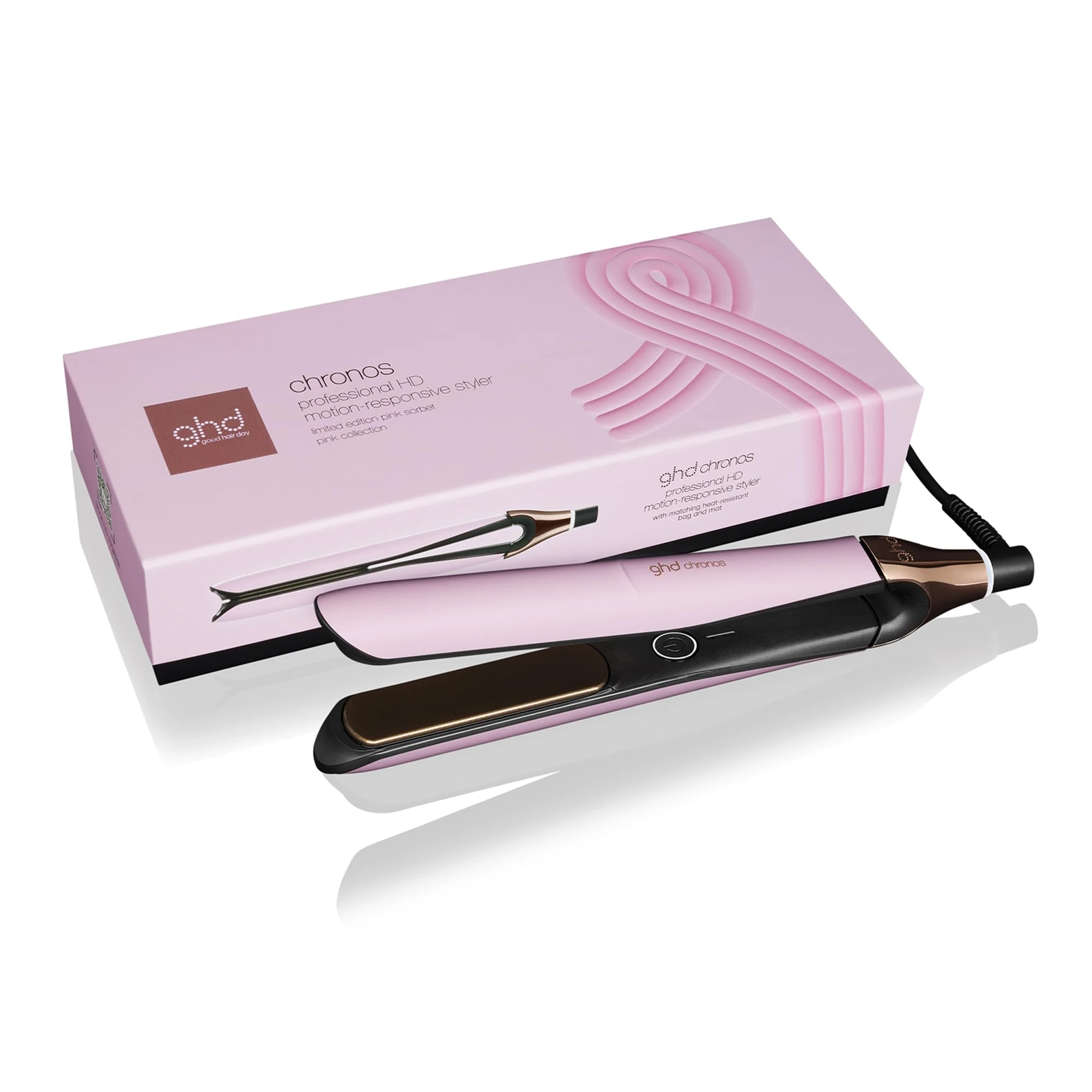 Ghd Chronos Limited Edition Straighteners in Pink Sorbet with Heat Protection Case - Advanced Smart Styler, 3X Faster Styling, More Shine, No Extreme Heat Damage - for All Hair Types