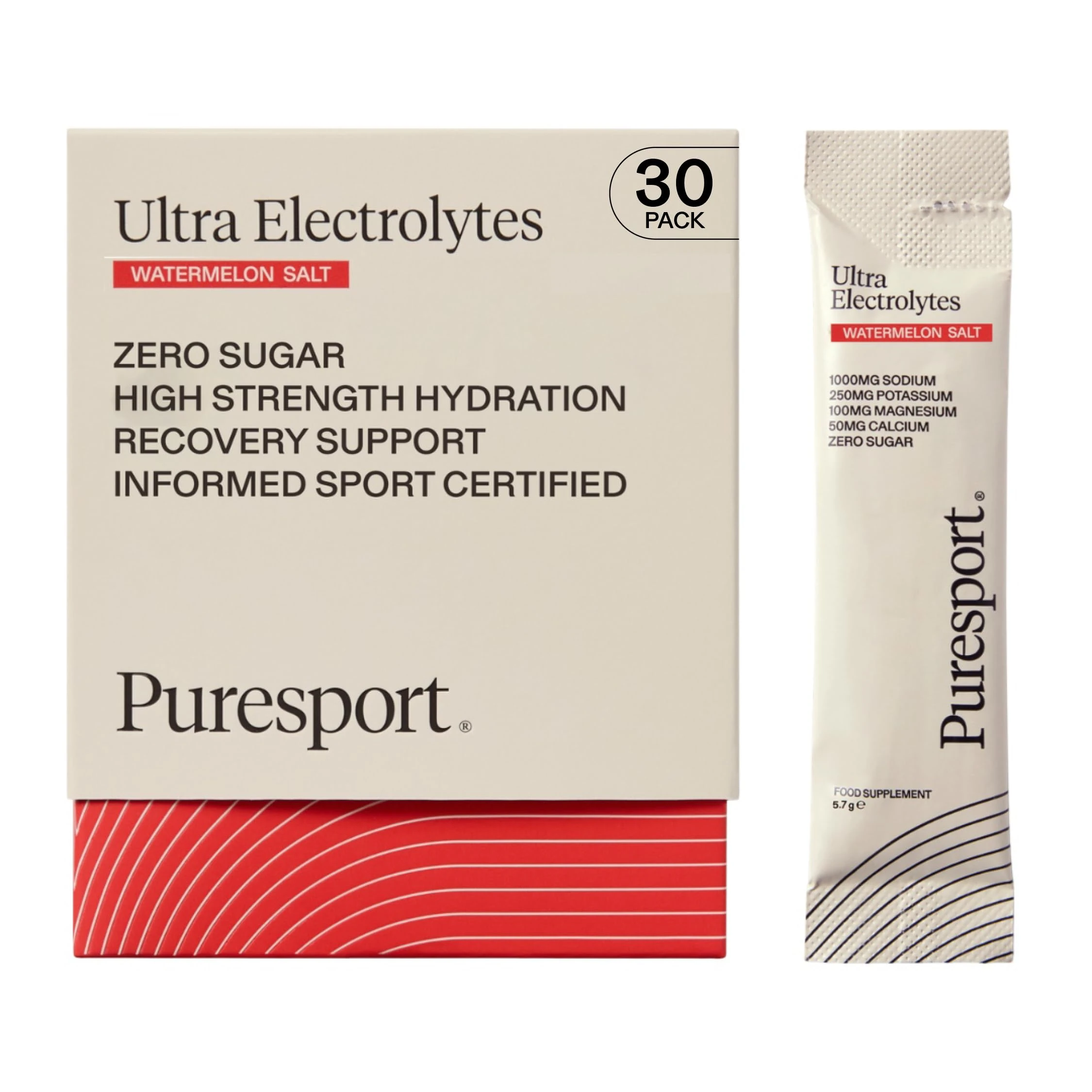 Puresport Ultra Electrolytes Hydration Watermelon Salt (30 Pack) | High Performance Sugar Free Electrolytes Powder | 1000mg Sodium | Electrolyte Sachets to Optimise Hydration/Support Muscle Function