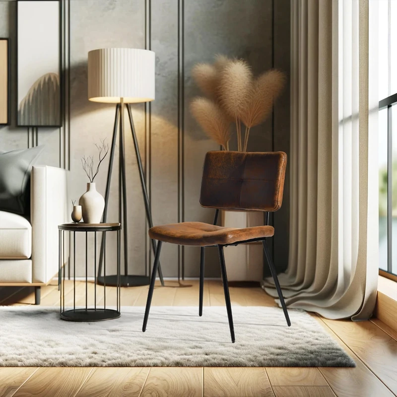 MEUBLE COSY Living Room Chairs Set of 4, Accent Tub Chair Armless Design with Suede Upholstered Seat and Backrest, Metal Legs, Brown