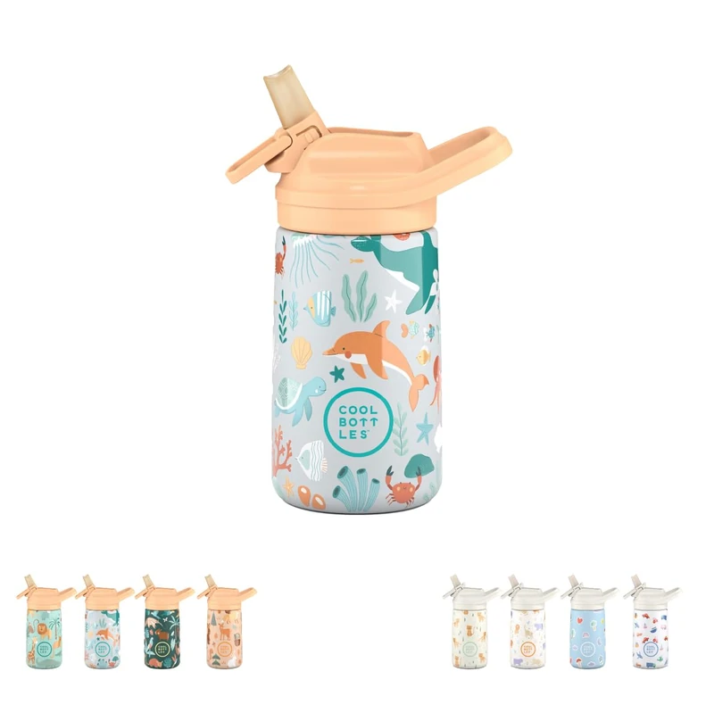 Cool Bottles - Stainless steel water bottle for kids, insulated bottle for kids - Drinks cold for 36 hours and hot for 18 hours- Underwater World 350ml