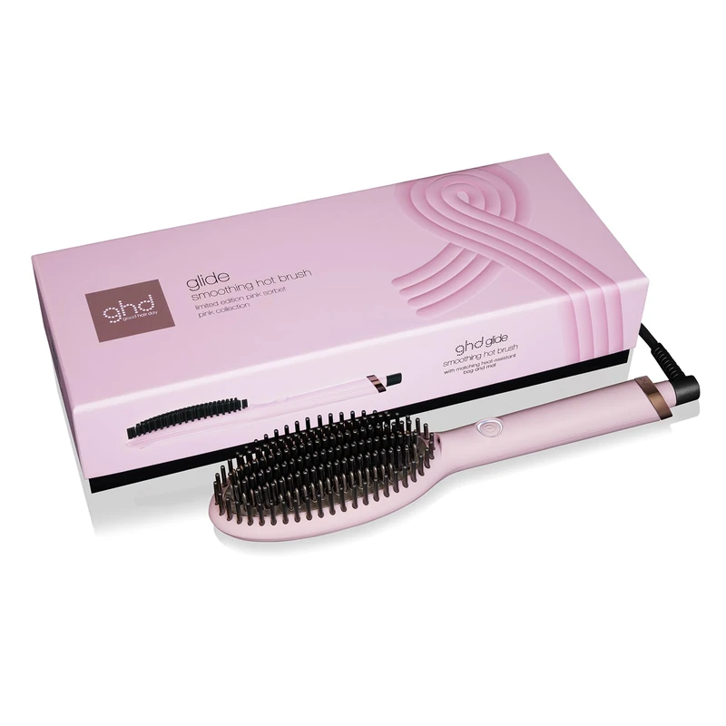 Ghd Glide Limited Edition Hot Brush in Pink Sorbet with Heat Protection Case - for Smooth, Shiny & Frizz-Free Results - Thermal Hair Brush for All Hair Types