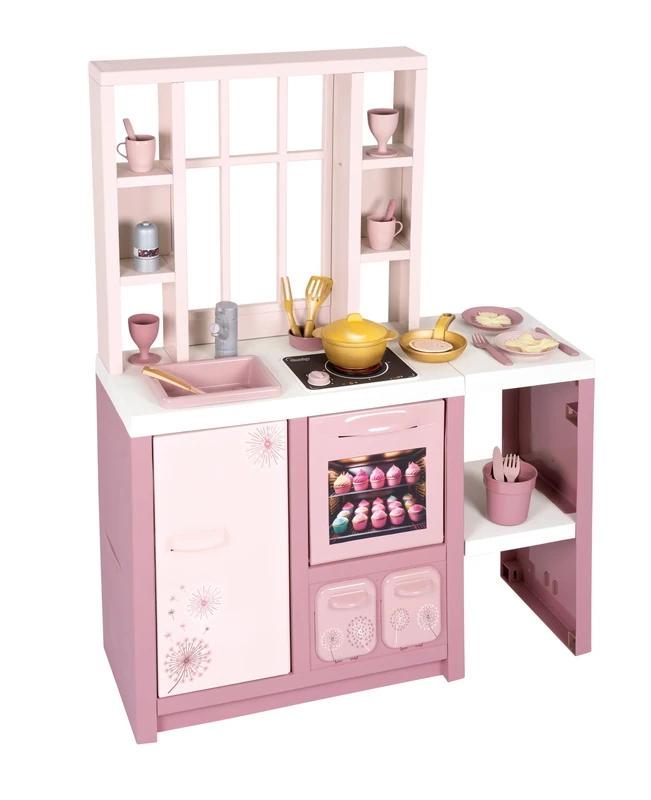 Smoby Loft Fleur Play Kitchen - Children's Kitchen in Modern Loft Style with Hob, Oven, Fridge & 27 Accessories, for Children from 3 Years - Image 1