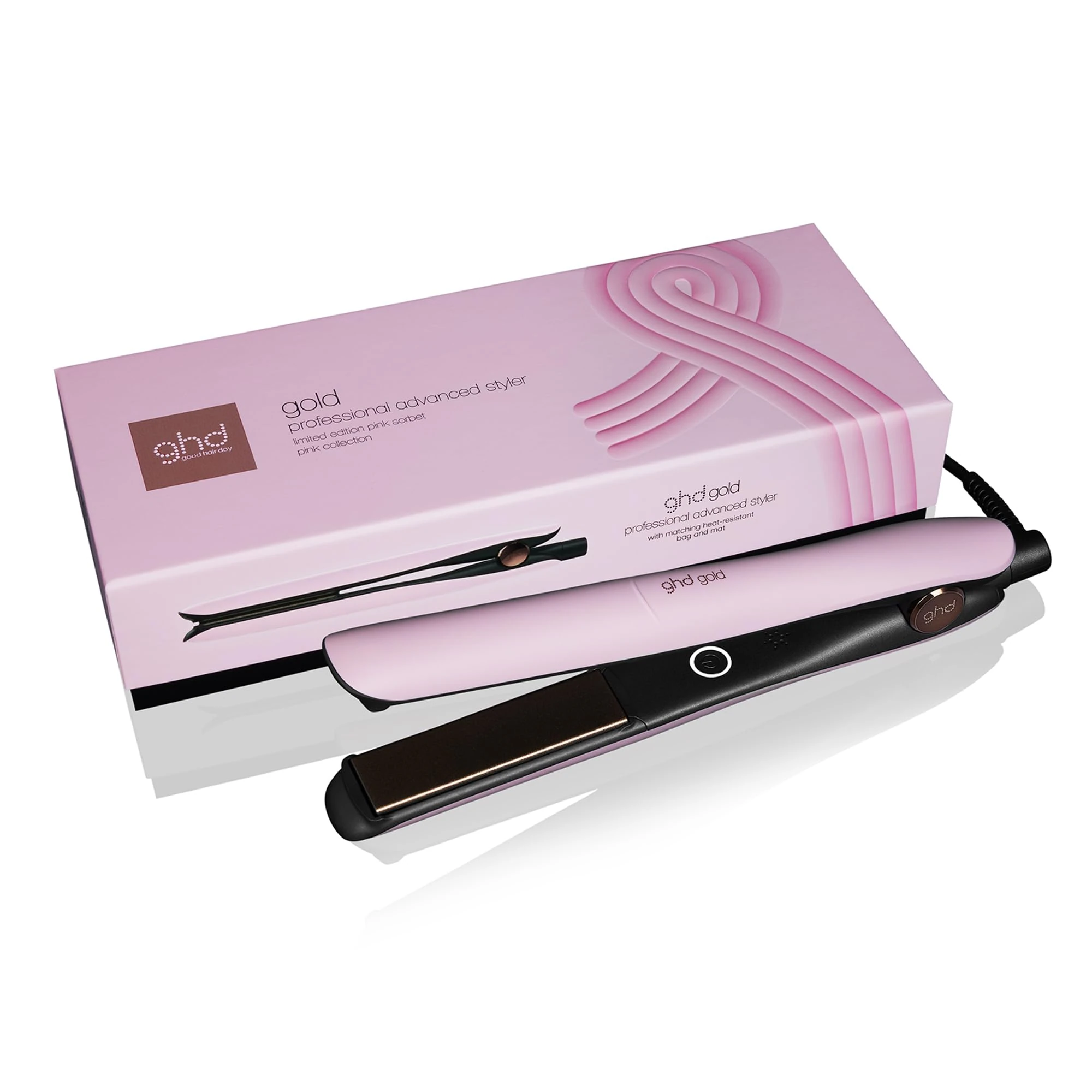 ghd Gold Limited Edition Straightener in Pink Sorbet with Heat Protection Case - Professional Styling for Straight Hair with More Shine Without Extreme Heat Load - for All Hair Types