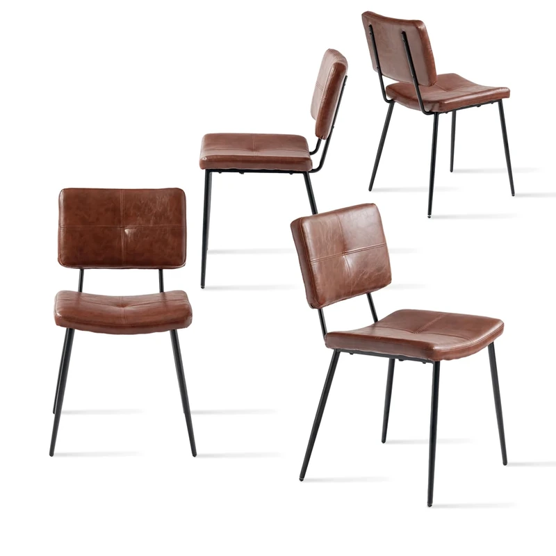 MEUBLE COSY Living Room Chairs Set of 4, Accent Tub Chair Armless Design with Faux Leather Upholstered Seat and Backrest, Metal Legs, Dark Brown