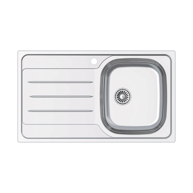 Edesa Kitchen Sink with Drainer Left 1 Bowl Veleta SE 86 x 50 cm Over Countertop Depth 18 cm Base Absorbent Bottom Accessories Included Grey Stainless Steel