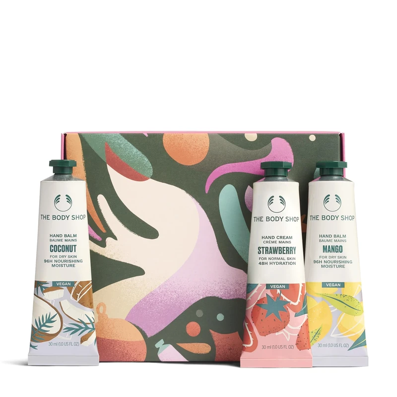 The Body Shop Hand Care Trio Christmas Gift Set (3x 30ml), Festive Mini Hand Balms in Mango, Coconut & Strawberry, Nourishing Moisturisers with Shea Butter, Vegan