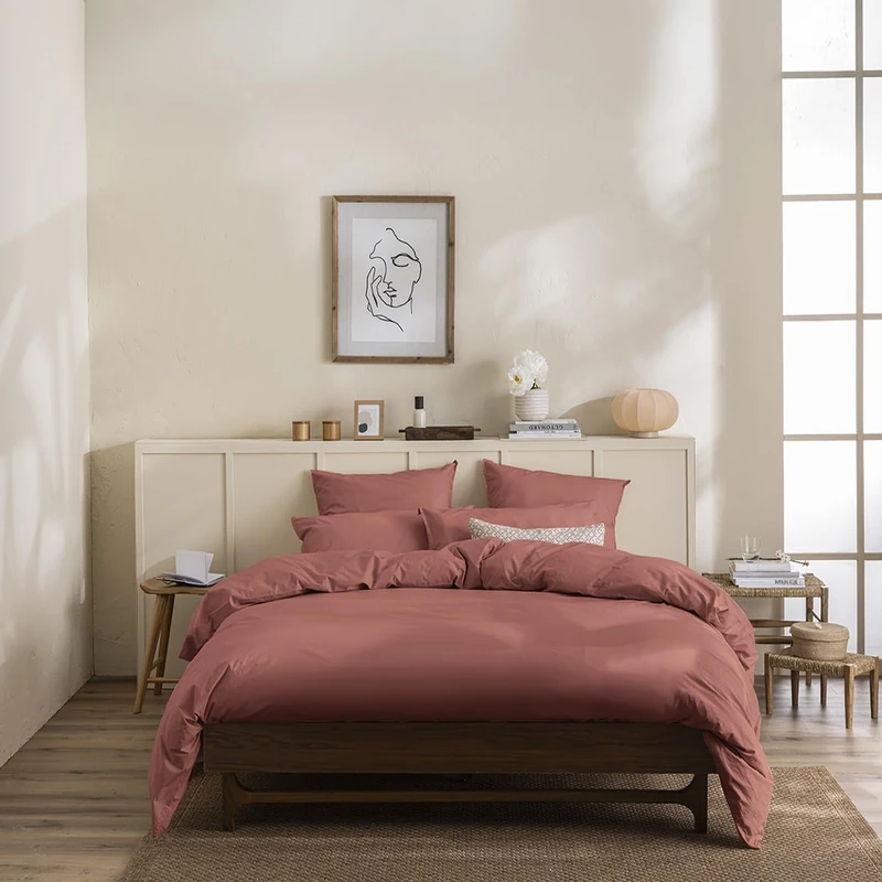 Plain Dyed Washed Cotton Percale Duvet Cover, Delicate, 140 x 200 cm, ESSIX - Image 1