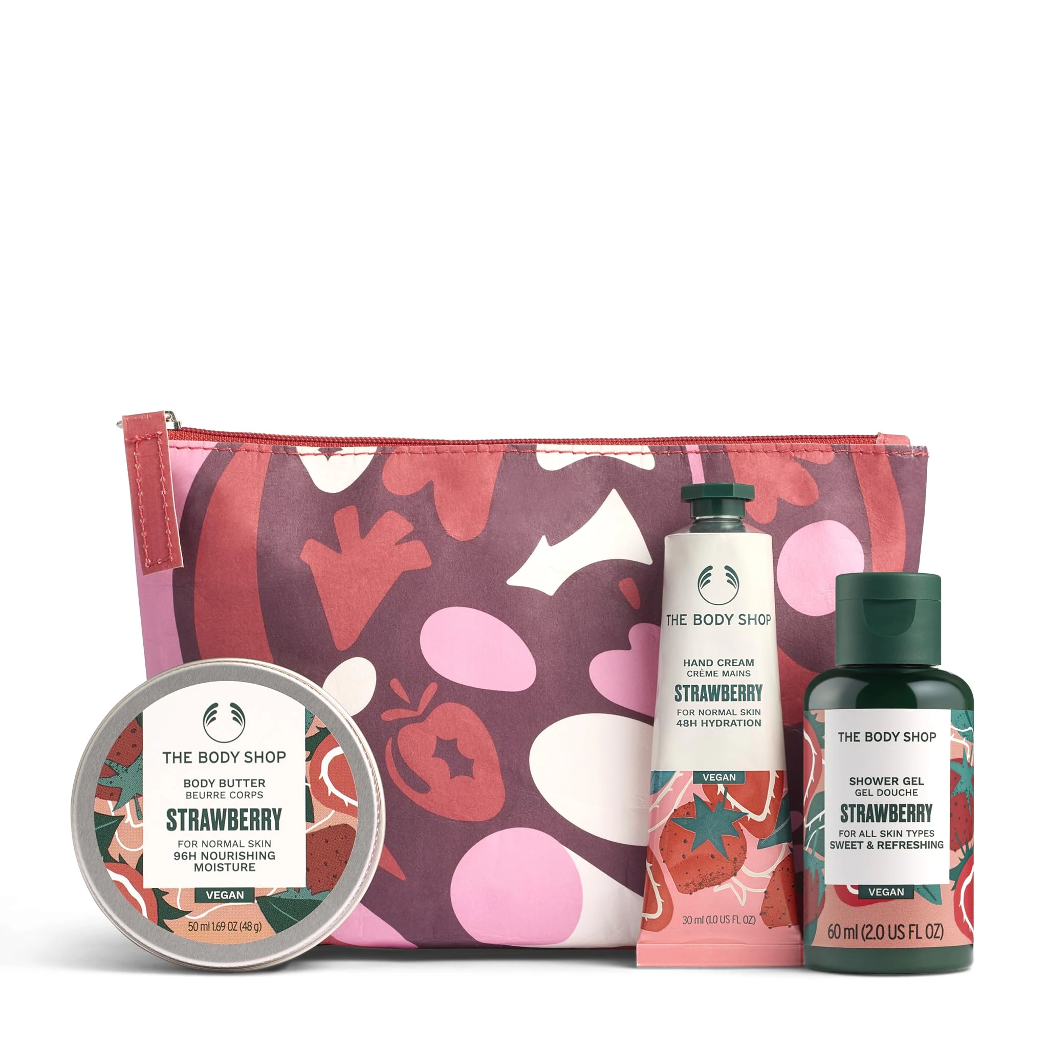 The Body Shop Strawberry Little Christmas Gift Set (Shower Gel 60ml + Body Butter 50ml + Hand Cream 30ml), Fruity Festive Trio with Juicy Strawberry Extract, Refreshing & Nourishing Body Care, Vegan