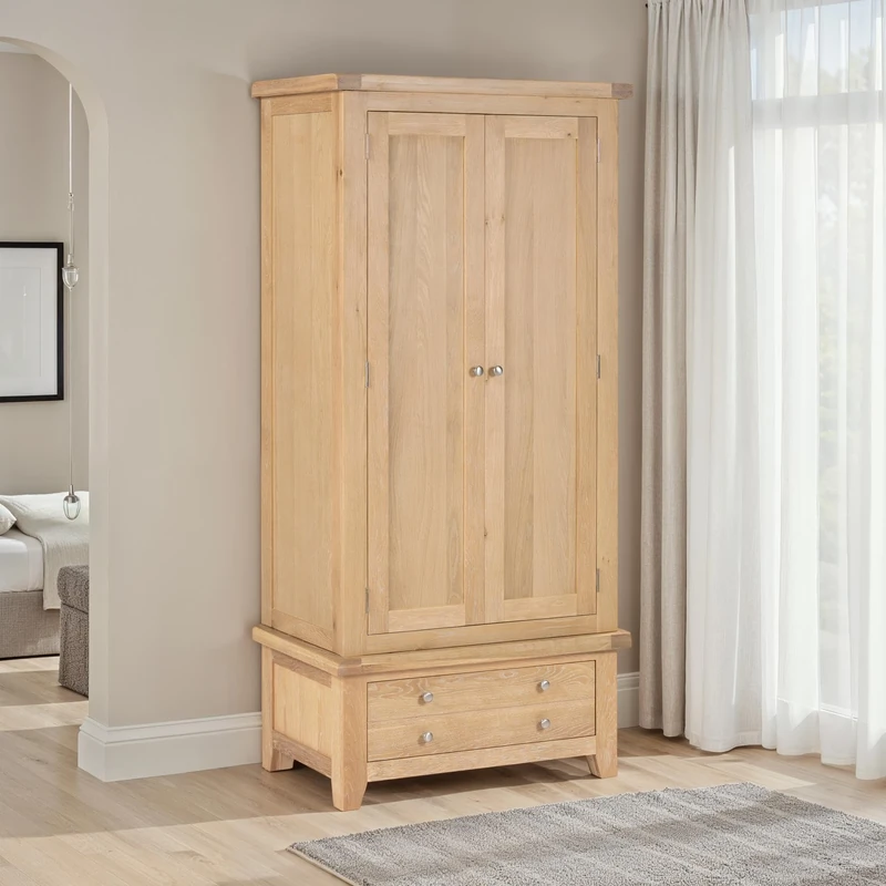 Seconique Windsor 2 Door 1 Drawer Wardrobe in Natural Oak