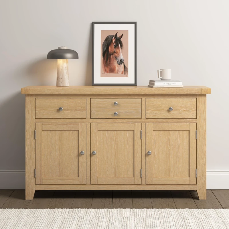Seconique Windsor 3 Door 3 Drawer Sideboard in Natural Oak