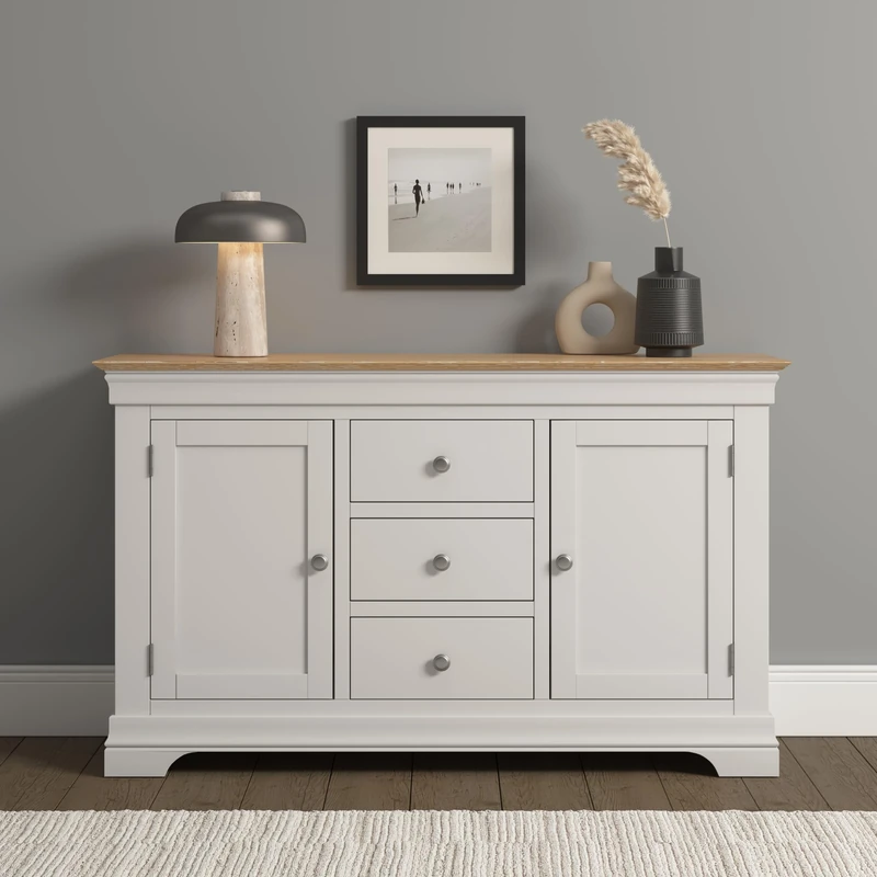 Seconique Bordeaux 2 Door 3 Drawer Sideboard in Ivory/Oak