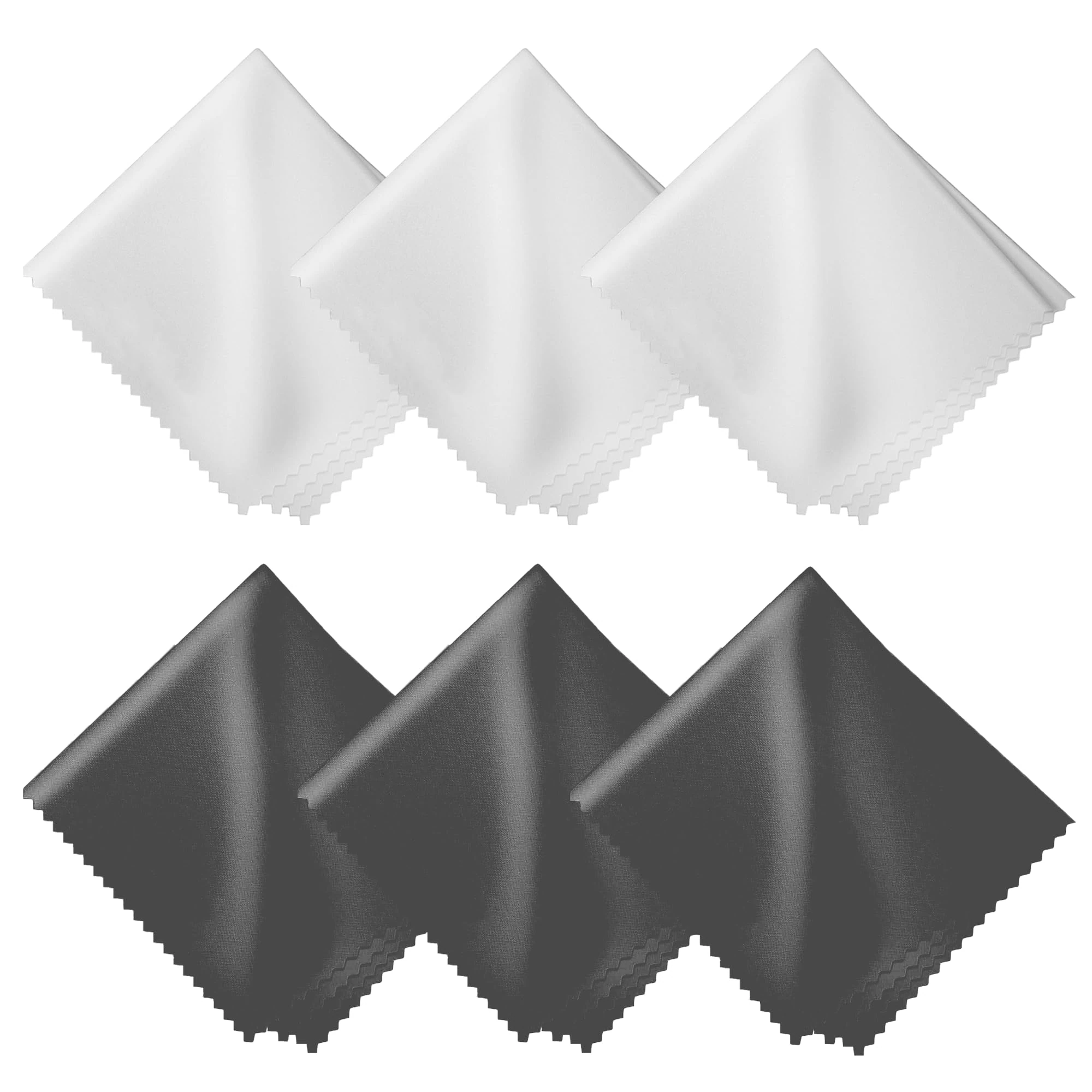 Microfiber Cleaning Cloths 6 Pack – 6x7 Inch Lint-Free Lens & Screen Cleaner – Eyeglasses, Camera, Phone, Tablet, TV – 3 Dark Grey & 3 White – Individually Wrapped, Scratch-Free, Streak-Free, Reusable