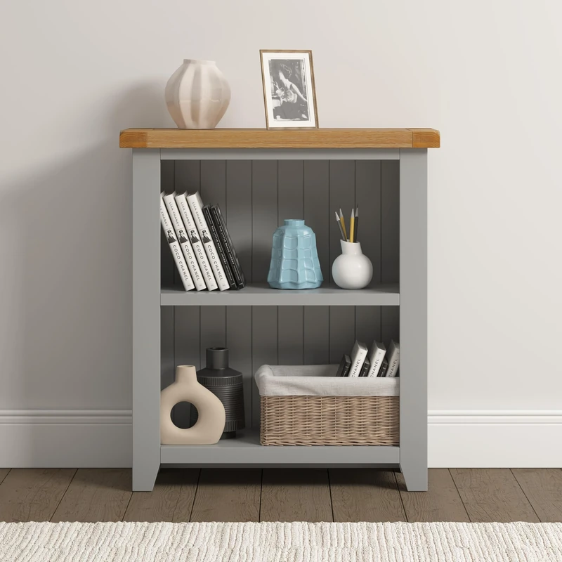 Seconique Windsor Low Bookcase in Pebble Grey/Oak
