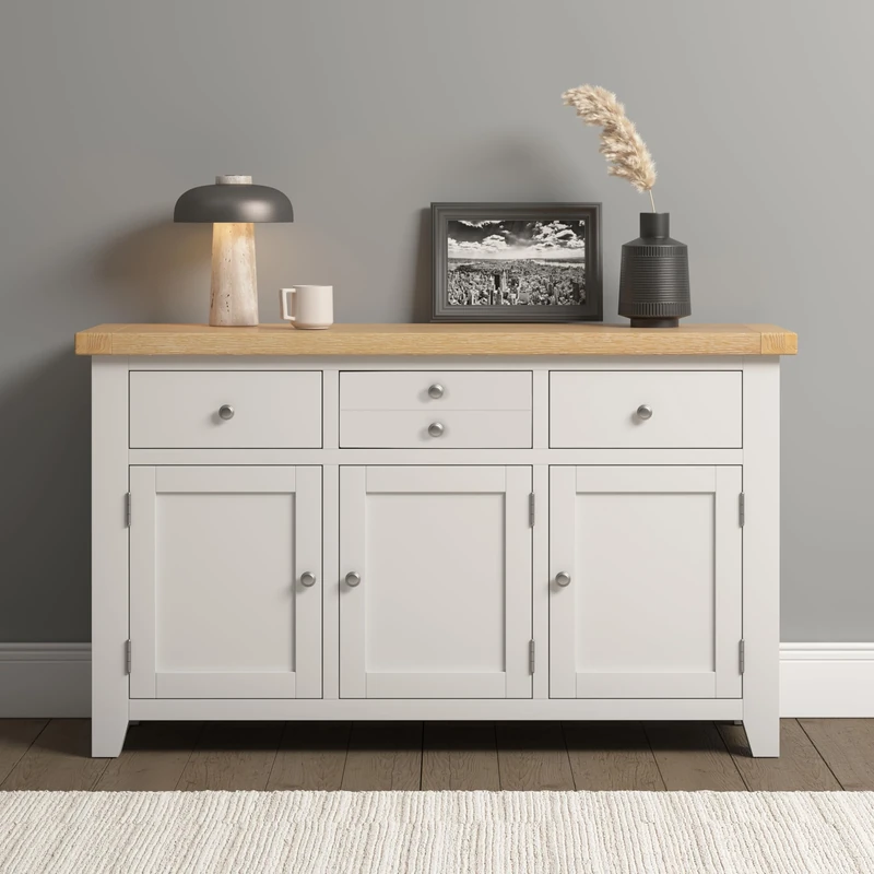 Seconique Windsor 3 Door 3 Drawer Sideboard in Ivory/Oak