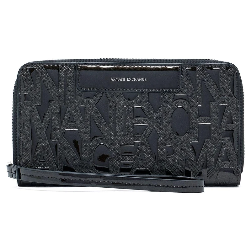 Armani Exchange Woman Liz Patent Zip Around Versatile Multi Pocket Including Zipped Pocket Black