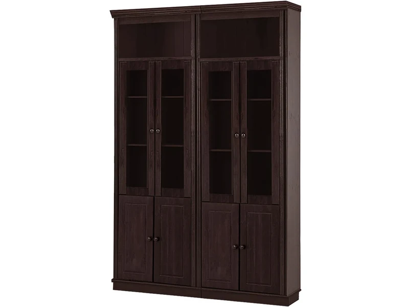 Anita Wall Unit I with 2 bookcases, 4 wooden doors and 4 glass doors in havana lacquer, 148x34x 223 cm