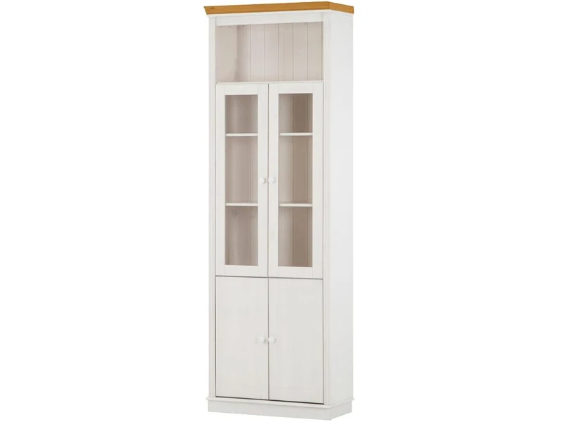 Anita Wall Unit F with 1 bookcase, 2 wooden doors and 2 glass doors in white honey, 74x34x223 cm