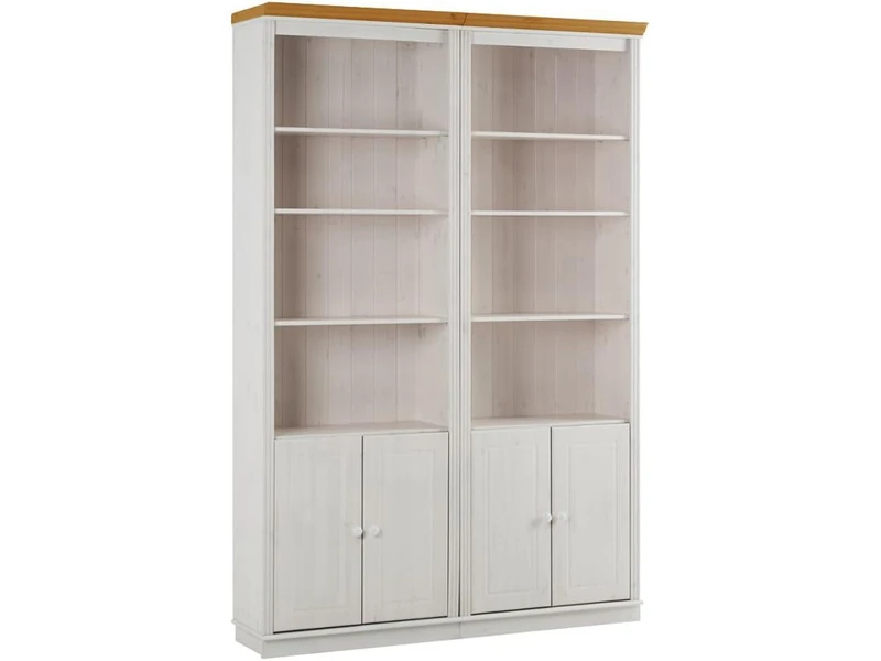 Anita Wall Unit A with 2 bookcases and 4 wooden doors in white honey, 148x34x223 cm