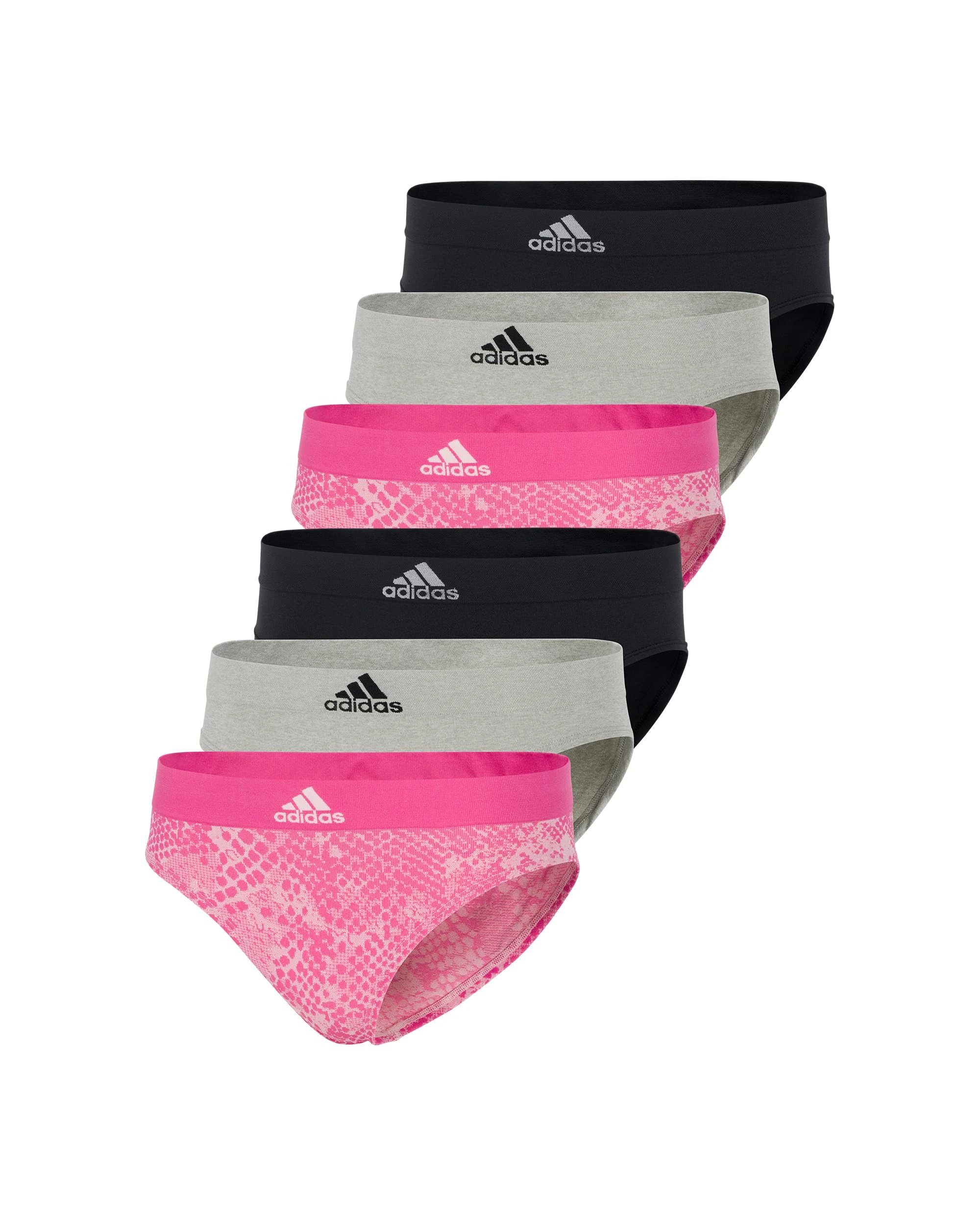adidas Women's Seamless Highwaist Brief Underwear Multipack, Pink Snake/Heather Grey/Black, XL