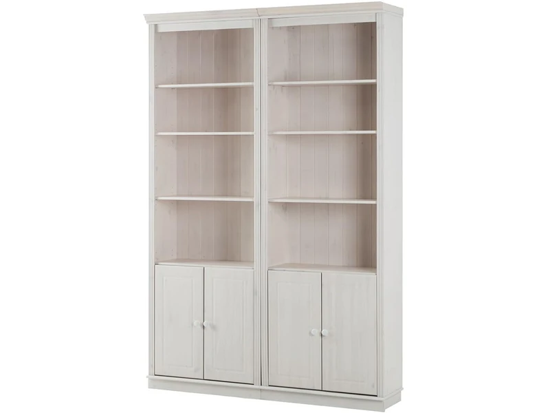 Anita Wall Unit A with 2 bookcases and 4 wooden doors in white lacquer, 148x34x223 cm