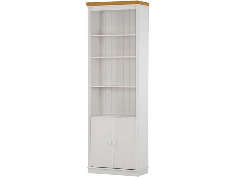 Anita Wall Unit E with 1 bookcase and 2 wooden doors in white honey, 74x34x223 cm