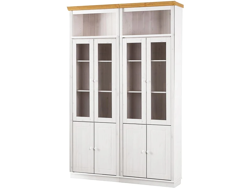Anita Wall Unit I with 2 bookcases, 4 wooden doors and 4 glass doors in white honey, 148x34x 223 cm