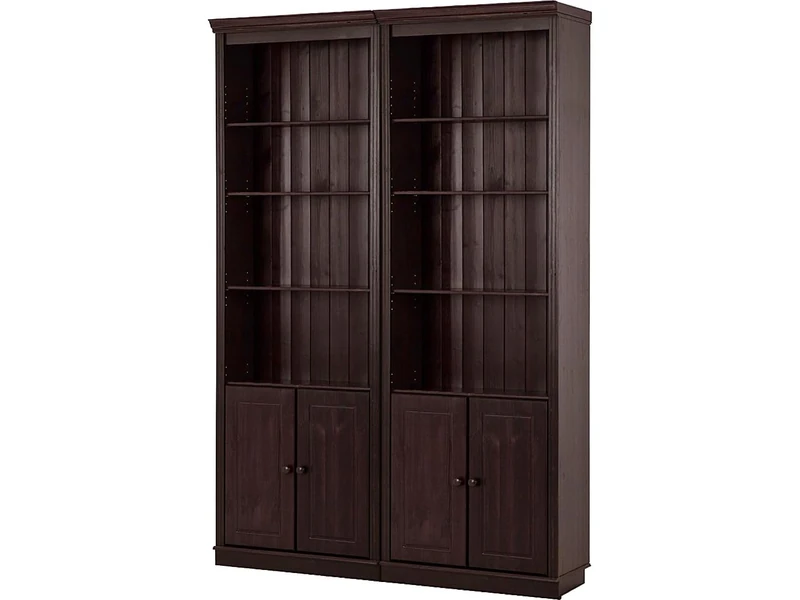 Anita Wall Unit A with 2 bookcases and 4 wooden doors in havana lacquer, 148x34x223 cm