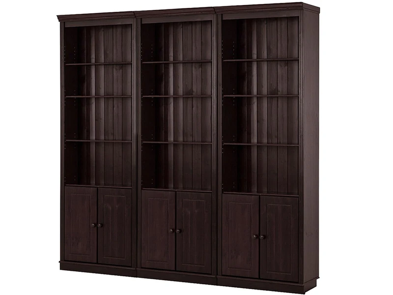 Anita Wall Unit B with 3 Bookcases and 6 Wooden Doors in Havana Lacquer, 222 x 34 x 223 cm (W x D x H)