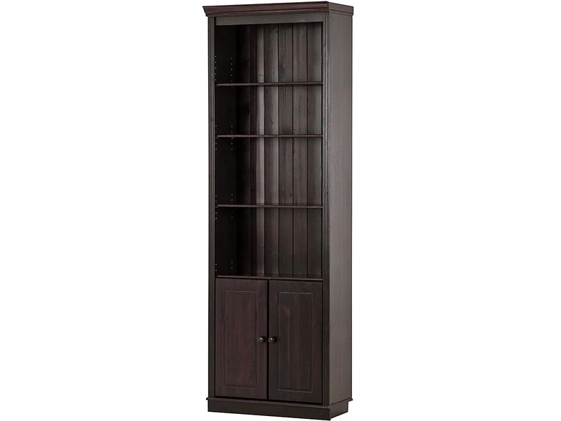 Anita Wall Unit E with 1 bookcase and 2 wooden doors in havana lacquer 74x34x223 cm