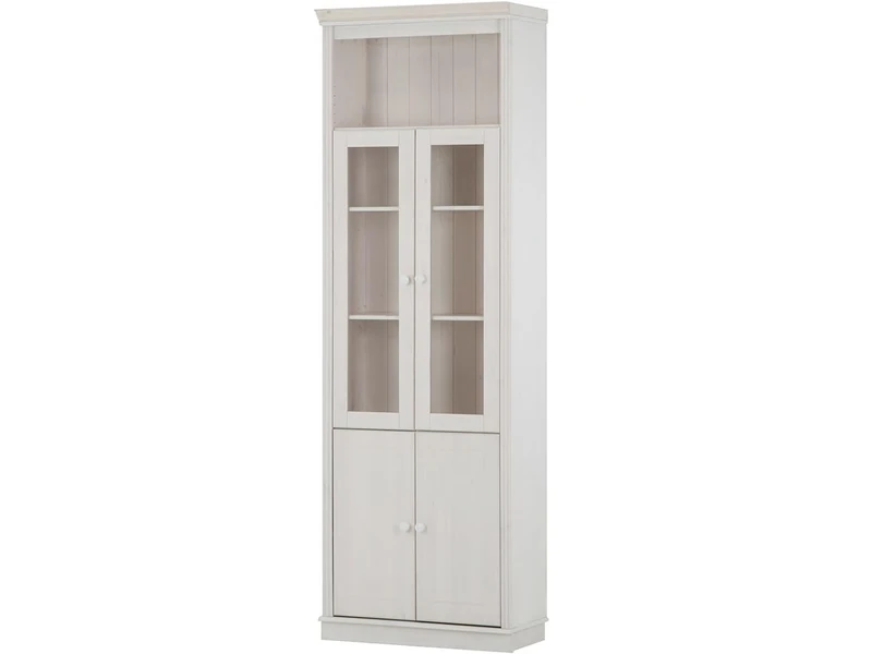 Anita Wall Unit F with 1 bookcase, 2 wooden doors and 2 glass doors in white lacquer, 74x34x223 cm