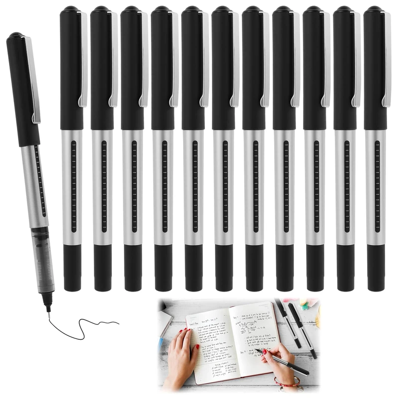 Liquid Ink Rollerball Pens - 12 Pack 0.5mm Black Gel Pens for Smooth Writing, Note Taking, Doodling & Office Supplies - Quick-Drying, Non-Toxic Ink for Adults and Kids