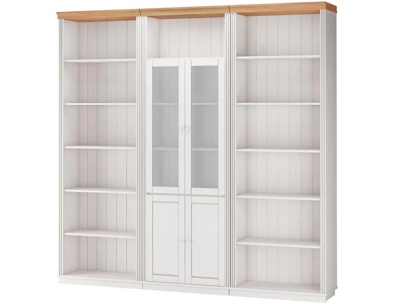 Anita Wall Unit 7 with 3 bookcases and 2 glass doors and 2 wooden doors in white honey, 222xx34x223 cm