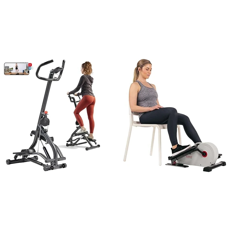 Sunny Health & Fitness Stair Stepper w/Handlebar, Extended Step Range Machine + Magnetic Under Desk Elliptical Peddler, Portable Mini with Resistance, LCD Monitor