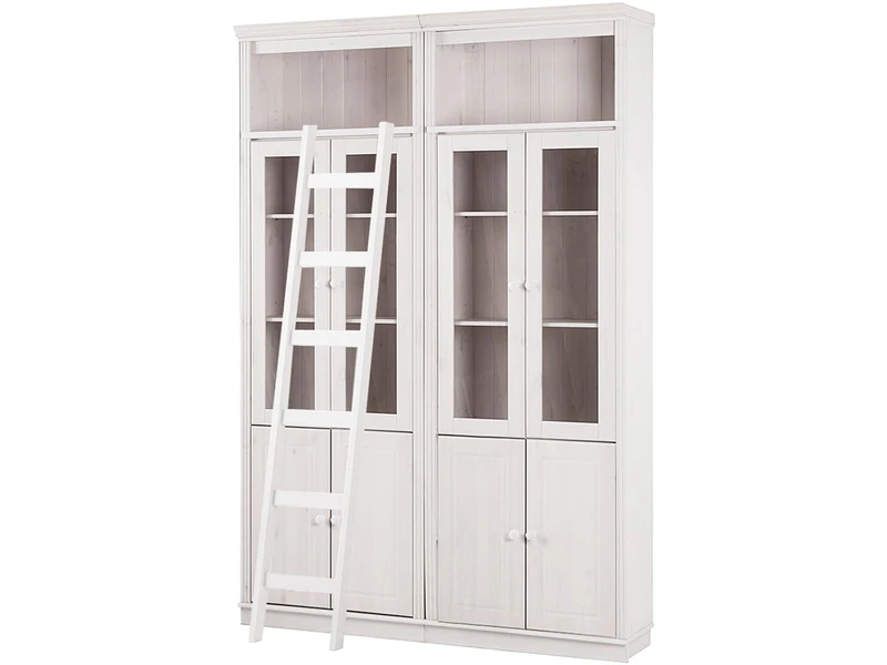 Anita Wall Unit J with 2 bookcases, 4 glass doors and 4 wooden doors and 1 ladder in white lacquer, 148x34x223 cm