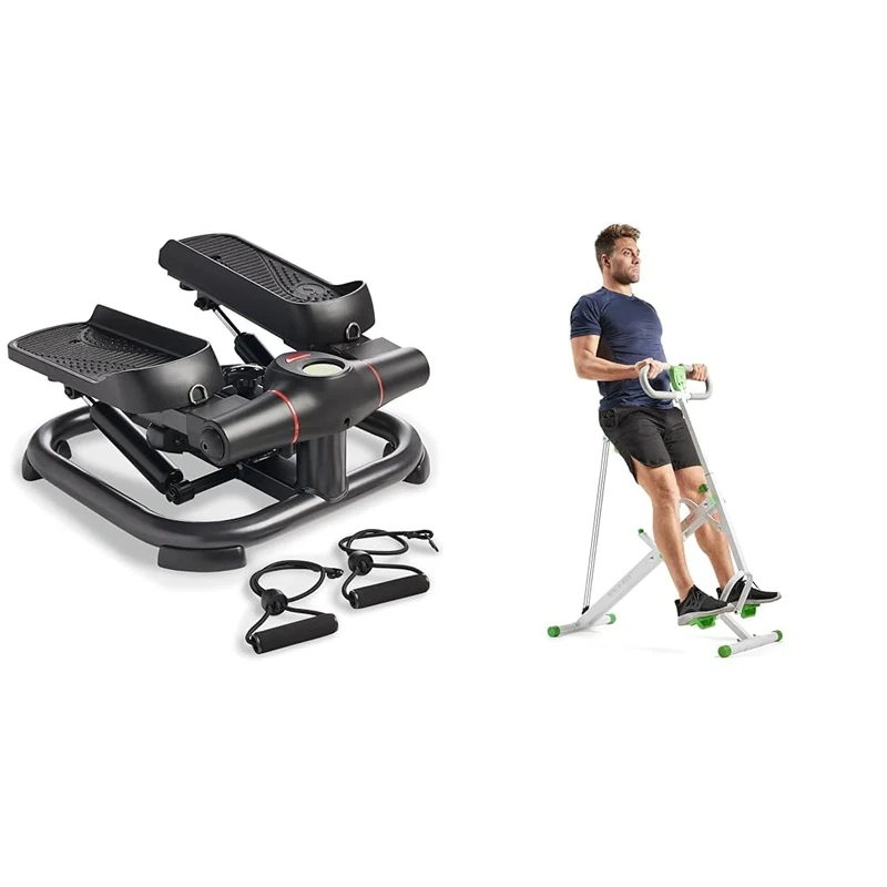 Sunny Health & Fitness 2-in-1 Premium Power Stepper with Resistance Bands + Row-N-Ride Assist Trainer for Body Cardio Workout with Adjustable Resistance, Upright