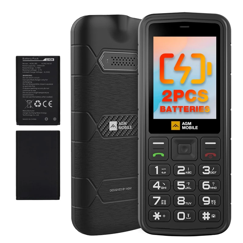 AGM M9 Basic Mobile Phone, 4G LTE Unlocked Dual SIM, 3 Card Slots/128GB TF Expand, Large Buttons & Font, Dual Battery, Speed Dial, FM Radio & Flashlight, IP68 Certified & Rugged Design