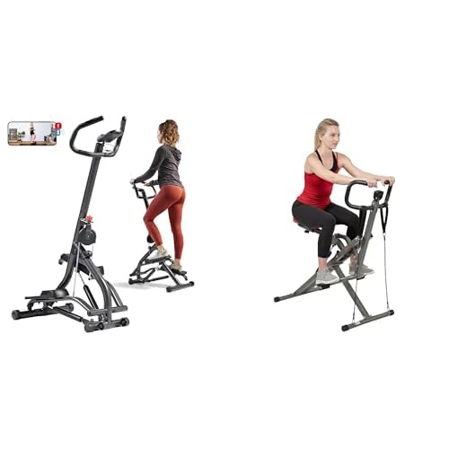 Sunny Health & Fitness Stair Stepper w/Handlebar, Extended Step Range Machine + Row-N-Ride™ PRO Squat Assist Trainer, Rowing Machine for Glute Workout