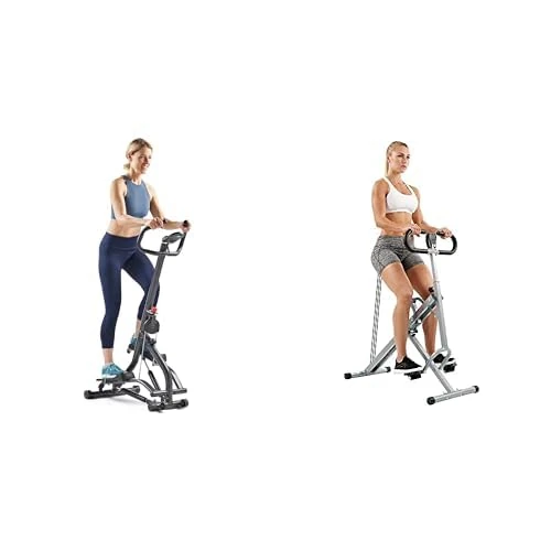 Sunny Health & Fitness Stair Stepper w/Handlebar, Extended Step Range Machine + Upright Row-N-Ride Rowing Machine, Horse Riding Machine for Home Gym Use