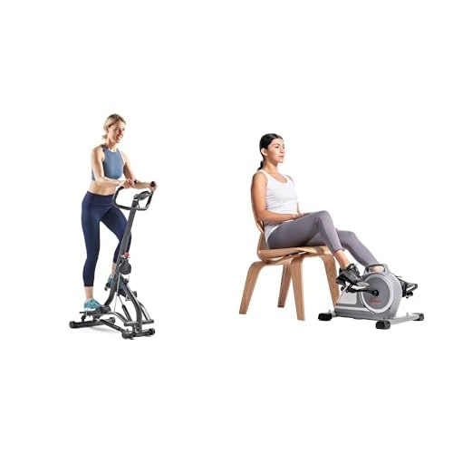 Sunny Health & Fitness Stair Stepper w/Handlebar, Extended Step Range Machine + Magnetic Under Desk Mini Exercise Cycle Bike, with Digital Monitor and Carrying Handle