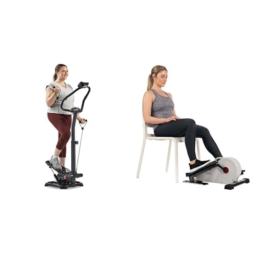 Sunny Health & Fitness Smart 2-in-1 Power Stepper with Resistant Bands & Handlebar + Magnetic Under Desk Elliptical Peddler, Portable Mini with Resistance, LCD Monitor