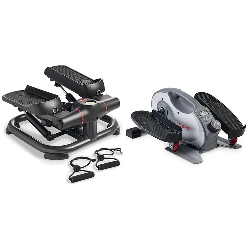 Sunny Health & Fitness 2-in-1 Premium Power Stepper with Resistance Bands + Smart Portable Fully Assembled Magnetic Under Desk Elliptical Peddler