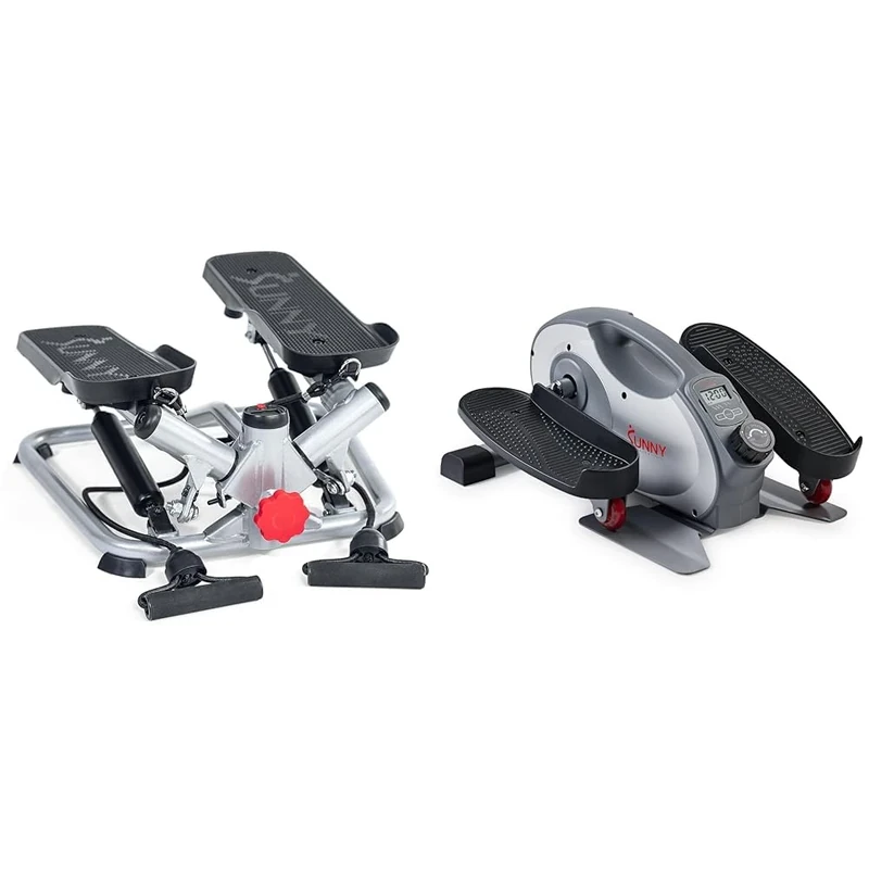 Sunny Health & Fitness Advanced Twist Stepper Machine with Resistance Bands - SF-S0979 + Smart Portable Fully Assembled Magnetic Under Desk Elliptical Peddler