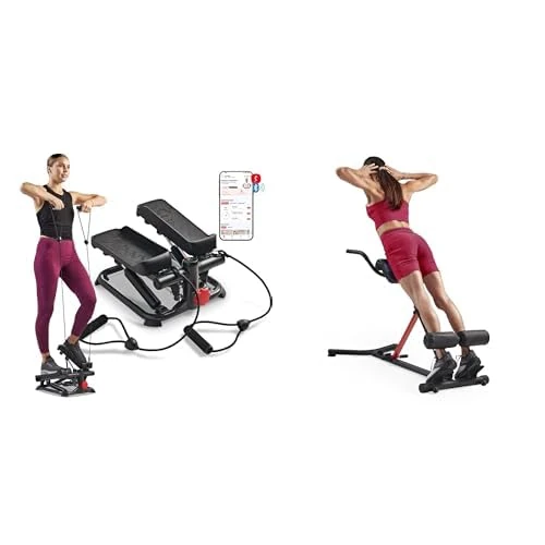 Sunny Health and Fitness Total Body Smart 2-in-1 Stepper Machine w/Resistance Bands + Unisex's Station-SF-BH620062 Hyperextension Roman Chair with Dip Station