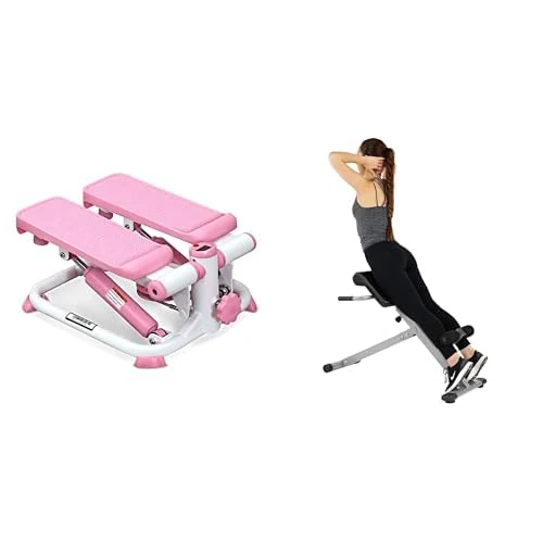 Sunny Health & Fitness Exercise Stepping Machine, Portable Mini Stair Stepper for Home or Office Workouts + Sunny Health and Fitness 45 Degree Hyperextension Roman Chair, Steel, Grey, One Size