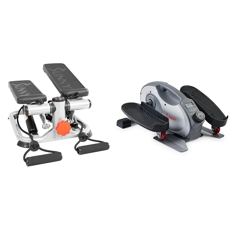 Sunny Health & Fitness Advanced Mini Home Steppers with Resistance Bands - SF-S0978 + Smart Portable Fully Assembled Magnetic Under Desk Elliptical Peddler
